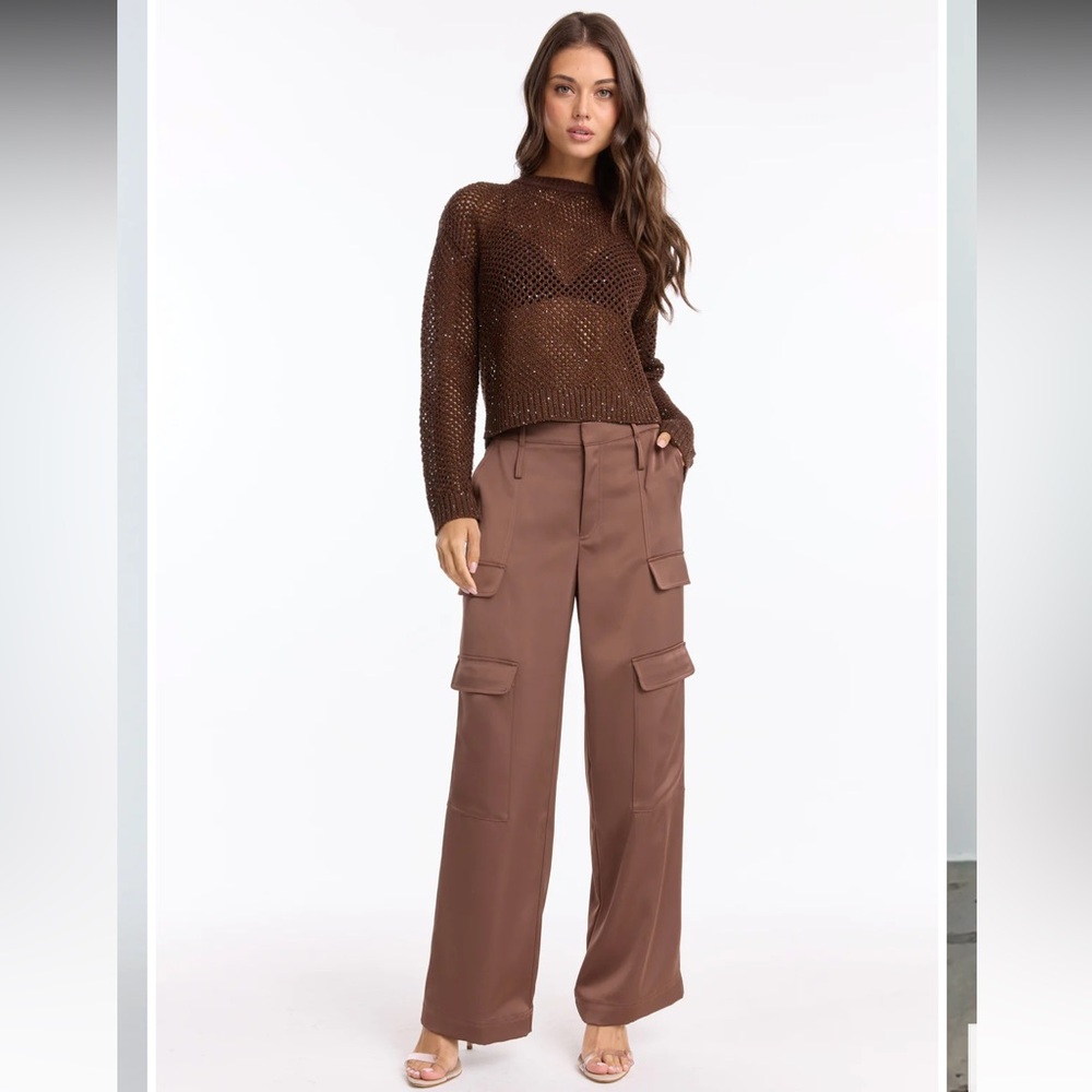 The Noli Shop MILAN SATIN CARGO PANT - MOCHA ( espresso) size ( 4 ) women’s